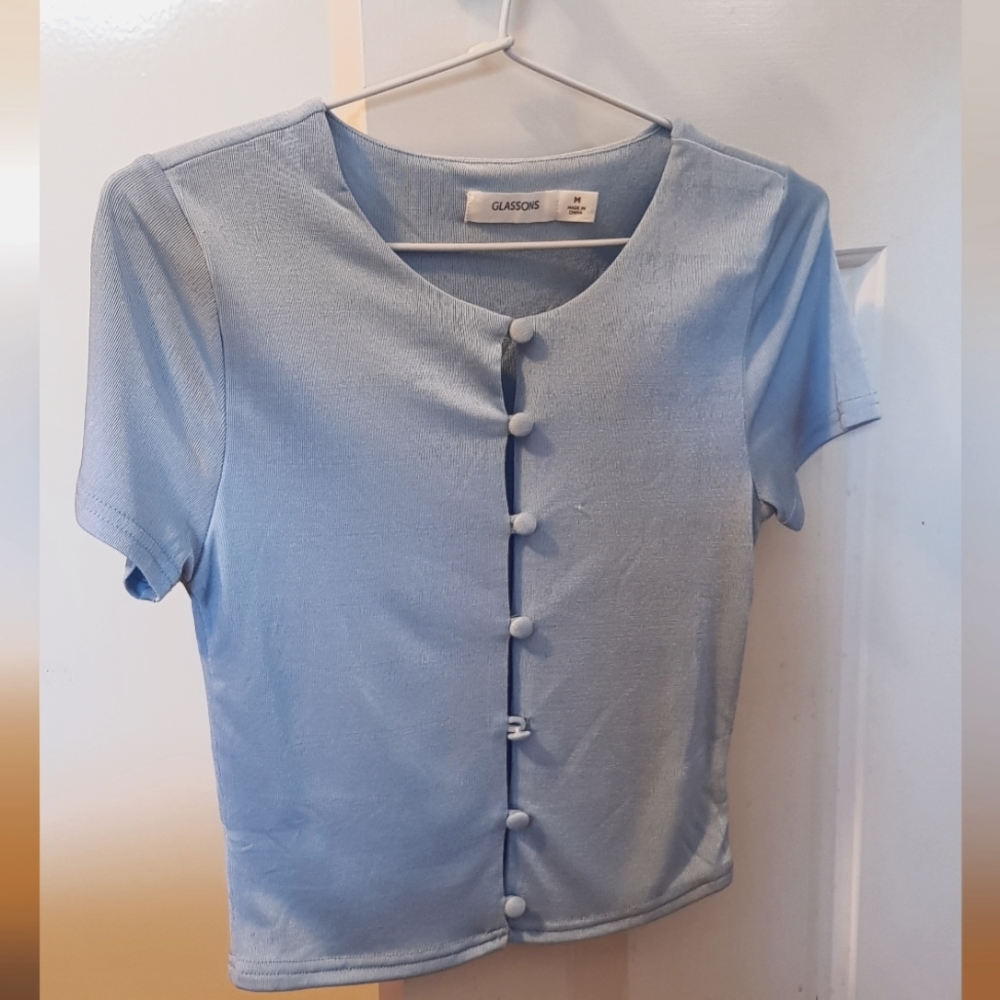⭐Host Pick⭐ Pale pastel blue stretch Glassons top M - Picture 1 of 5
